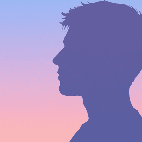Pastel silhouette of Julian in profile.